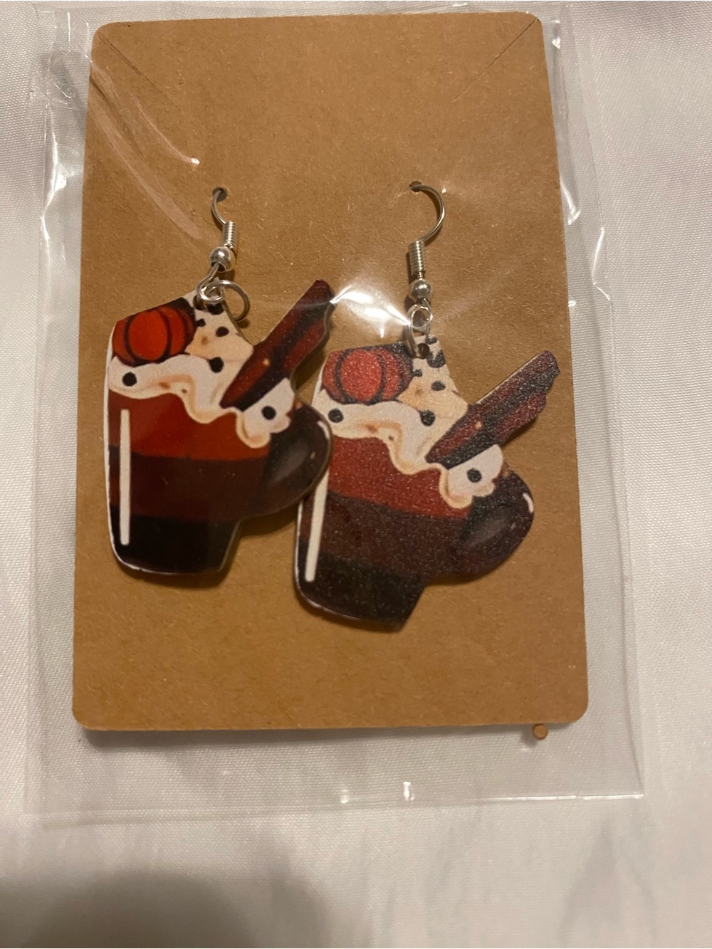 Hand Crafted Pumpkin Spice Cup Earrings - Brown & Cream - Picture 1 of 2